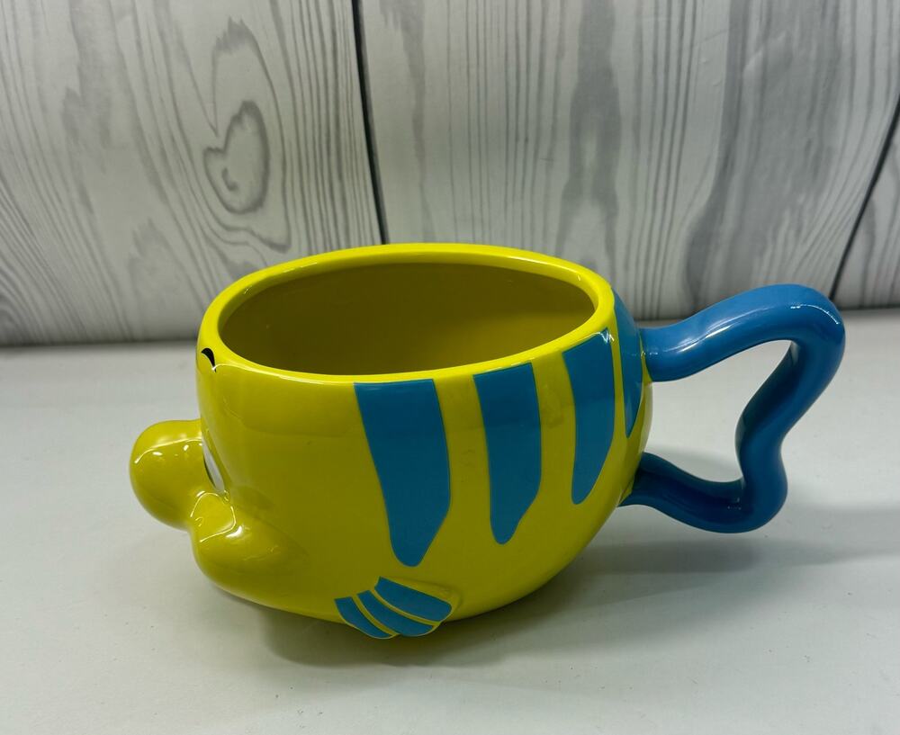 Disney Little Mermaid Flounder COFFEE MUG Yellow Blue